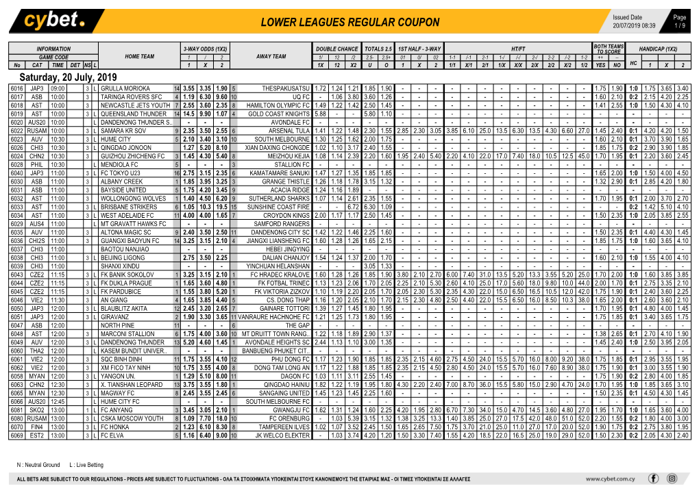 Lower Leagues Regular Coupon 20/07/2019 08:39 1 / 9