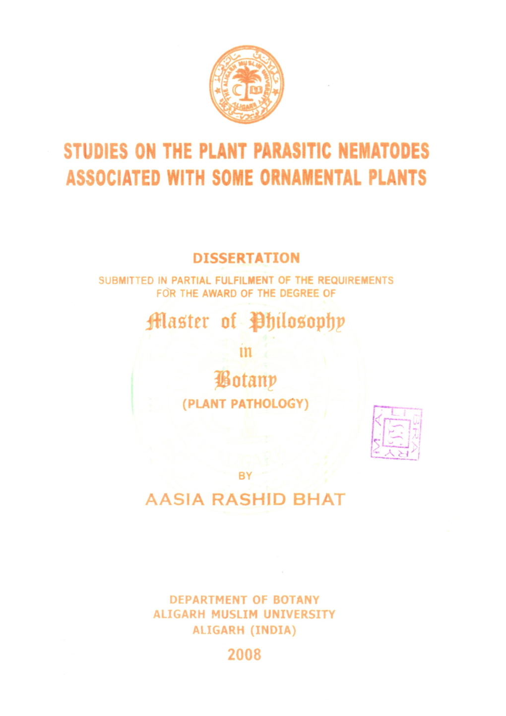 Plant Parasitic Nematodes Associated with Some Ornamental Plants