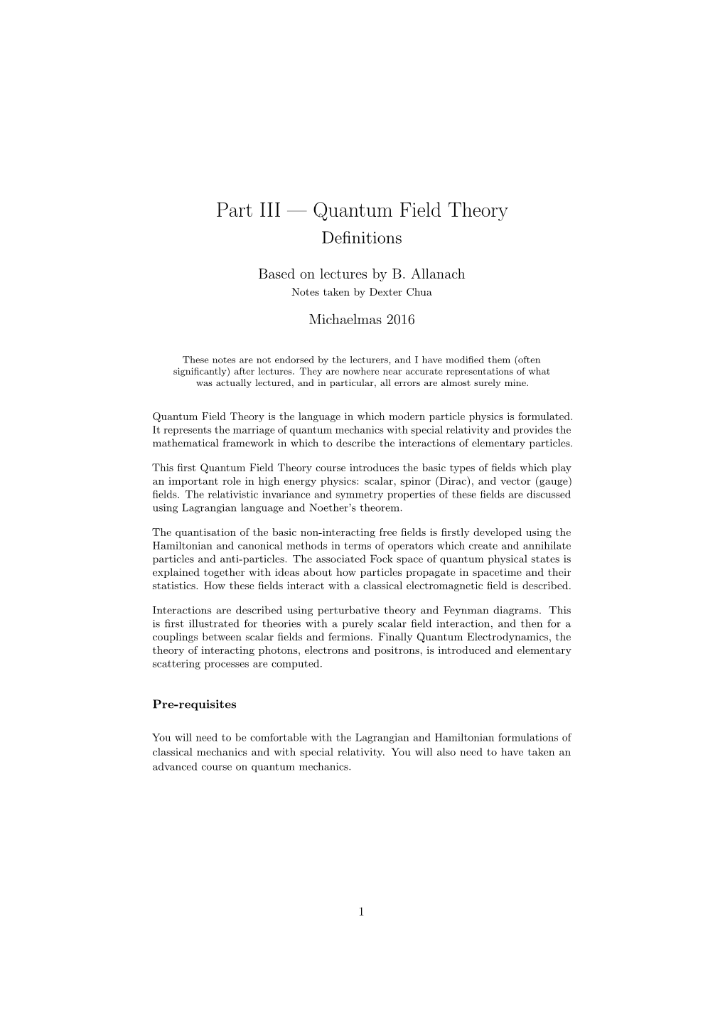 Quantum Field Theory Deﬁnitions