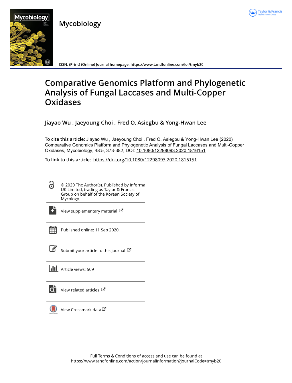 Comparative Genomics Platform and Phylogenetic Analysis of Fungal Laccases and Multi-Copper Oxidases