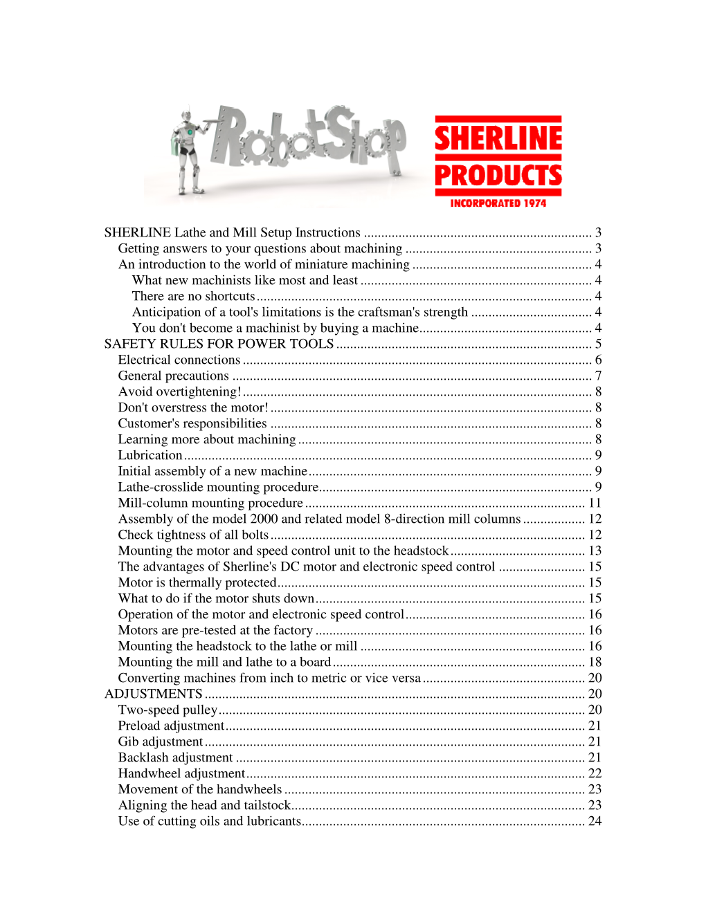 SHERLINE Lathe and Mill Setup Instructions