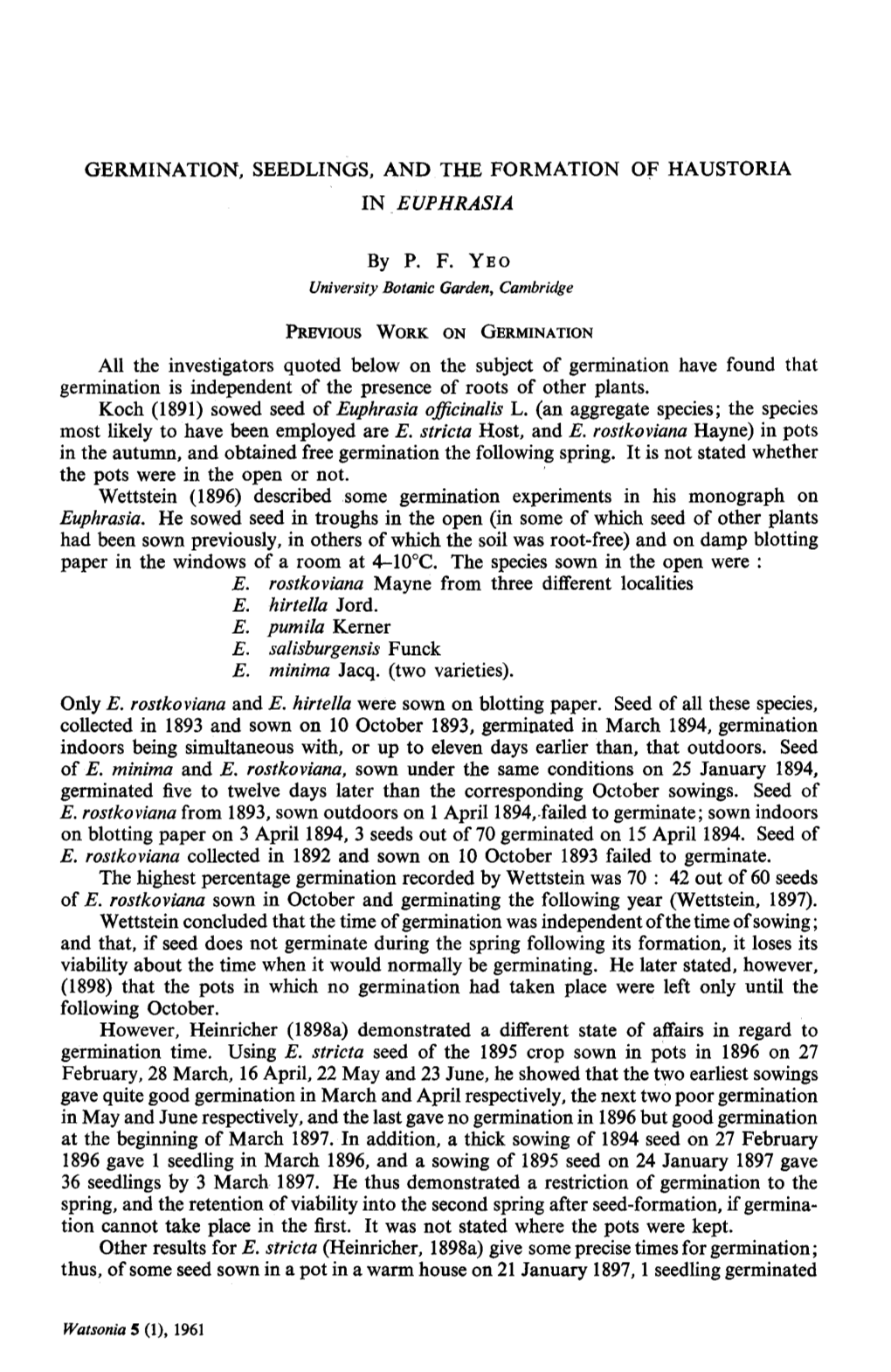 Germination, Seedlings, and the Formation of Haustoria in Euphrasia