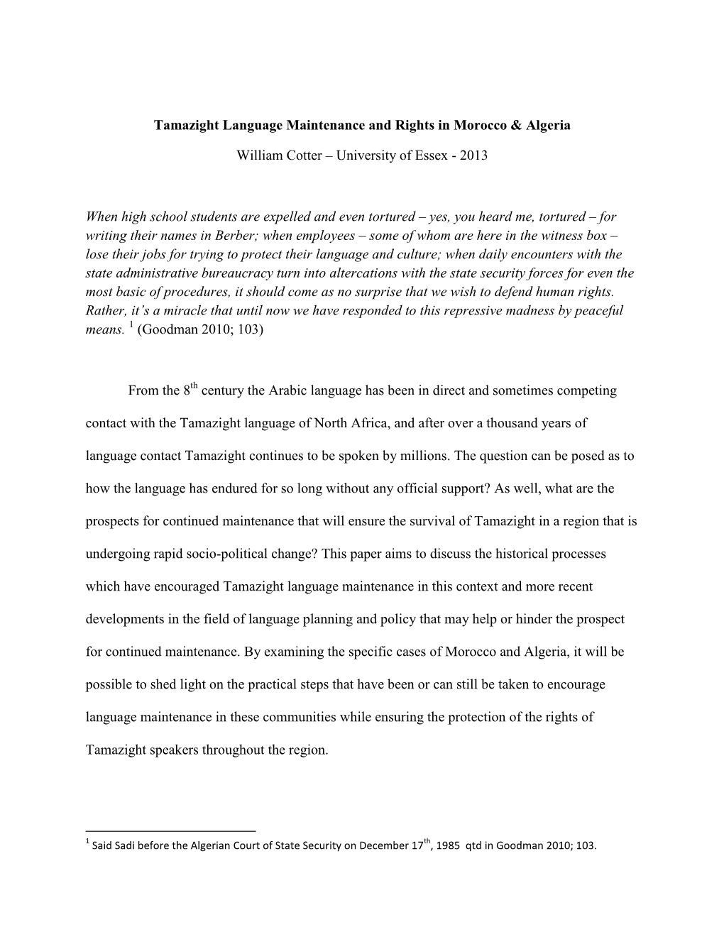 Tamazight Language Maintenance and Rights in Morocco & Algeria