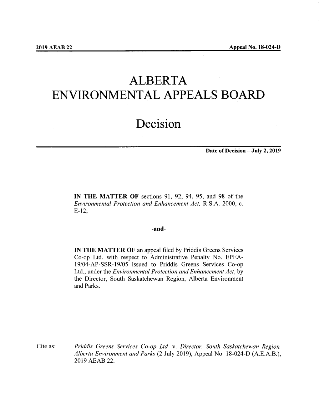 ALBERTA ENVIRONMENTAL APPEALS BOARD Decision