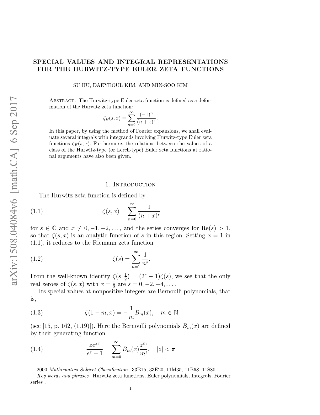 Special Values and Integral Representations for the Hurwitz-Type