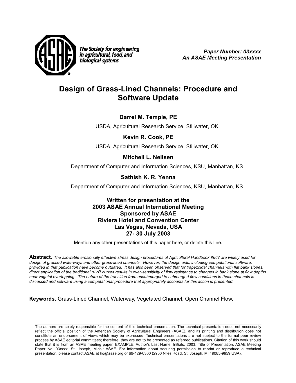 Design of Grass-Lined Channels: Procedure and Software Update