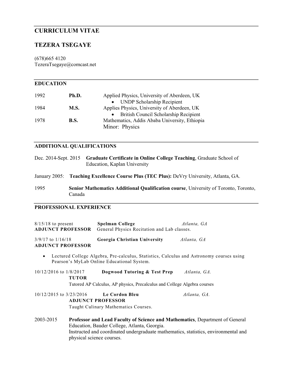 Curriculum Vitae Tezera Tsegaye