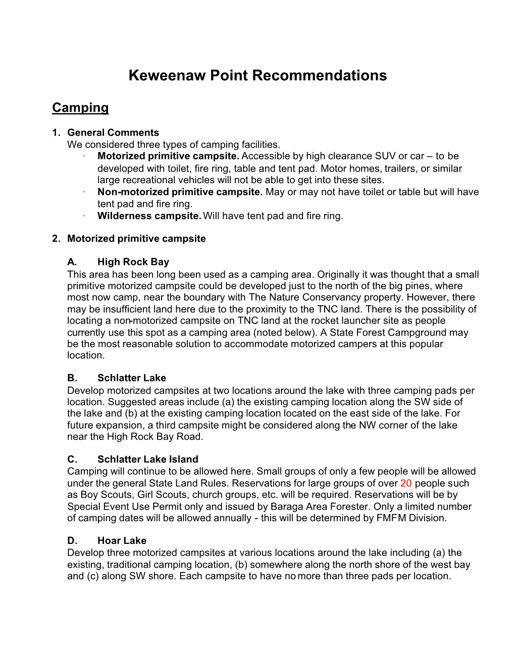 Keweenaw Point Recommendations