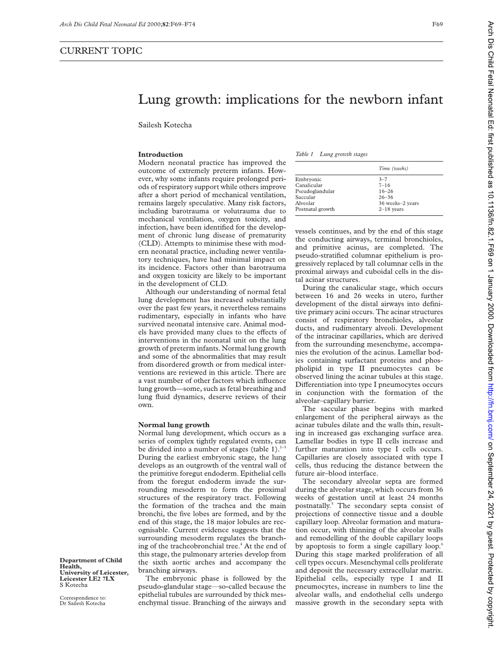 Lung Growth: Implications for the Newborn Infant