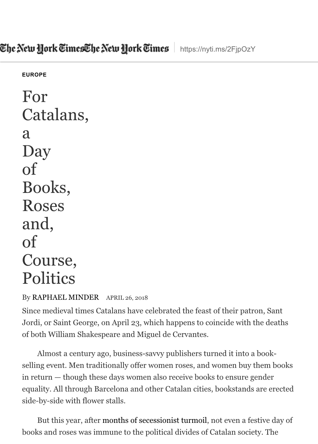 For Catalans, a Day of Books, Roses And, of Course, Politics