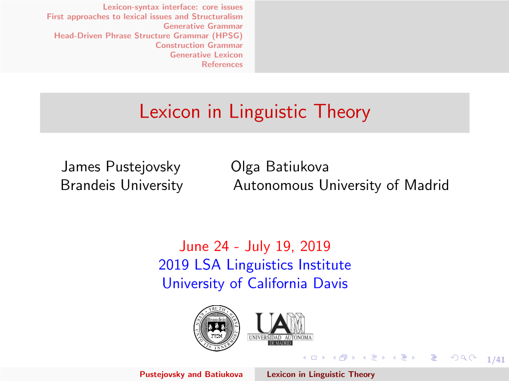 Lexicon in Linguistic Theory