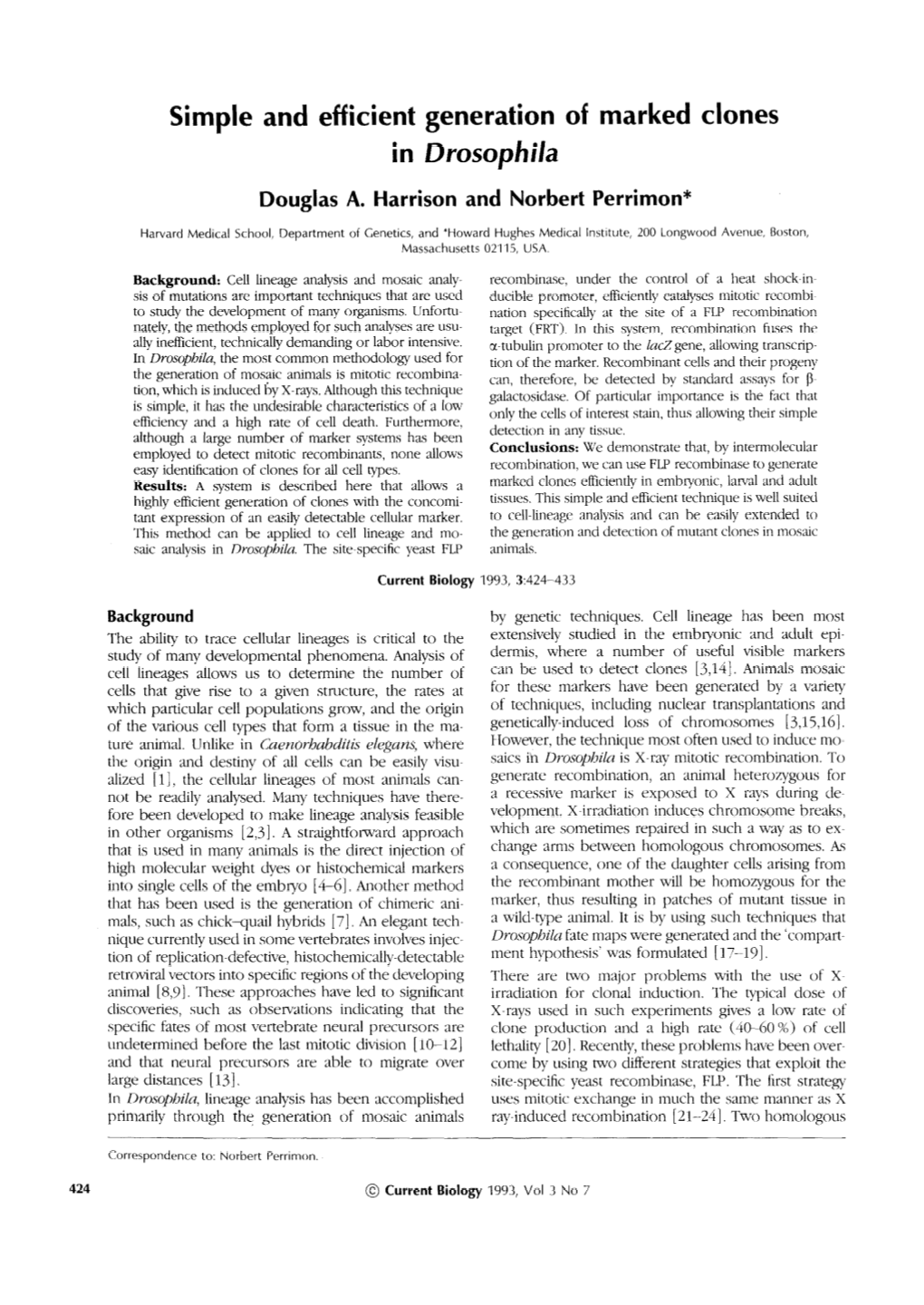 Simple and Efficient Generation of Marked Clones in Drosophila