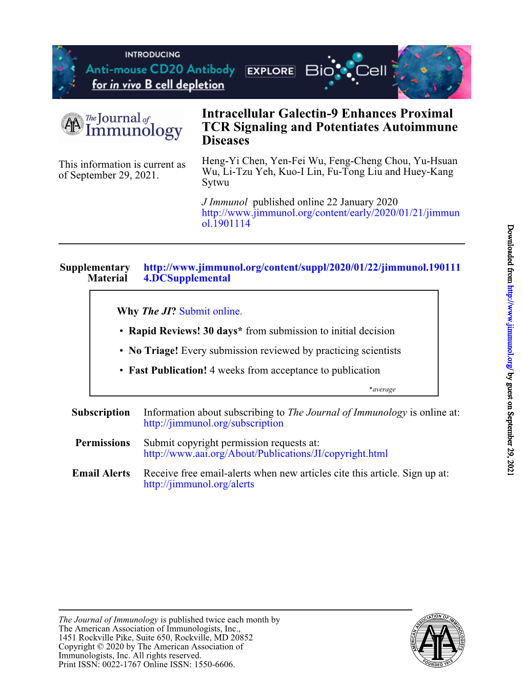 Intracellular Galectin-9 Enhances Proximal TCR Signaling and Potentiates Autoimmune Diseases