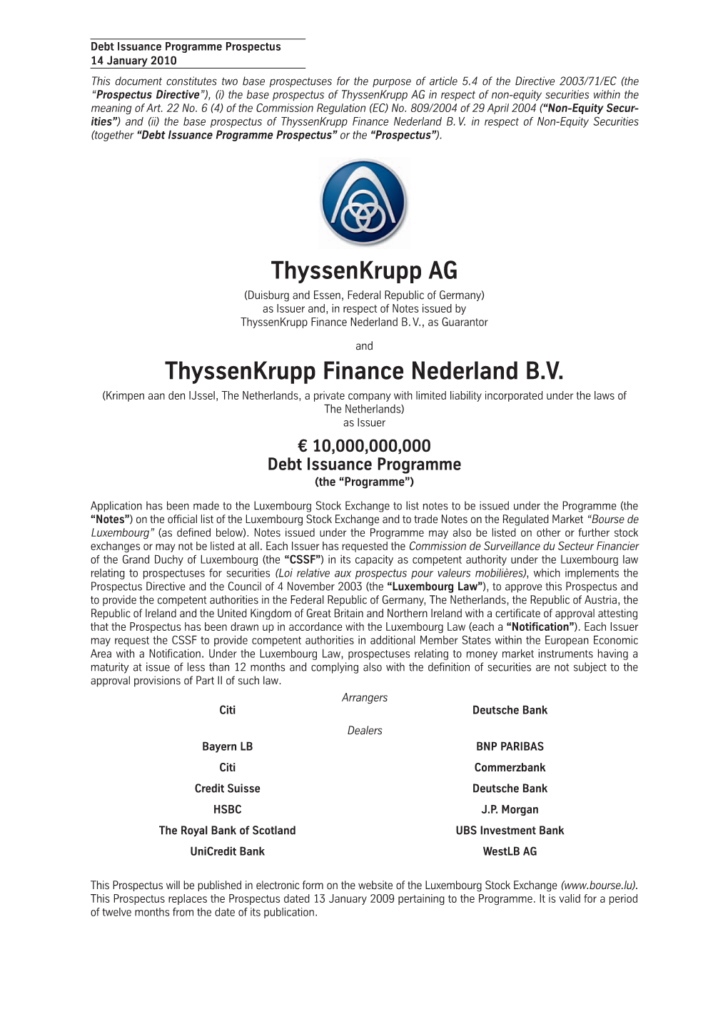 Thyssenkrupp AG in Respect of Non-Equity Securities Within the Meaning of Art