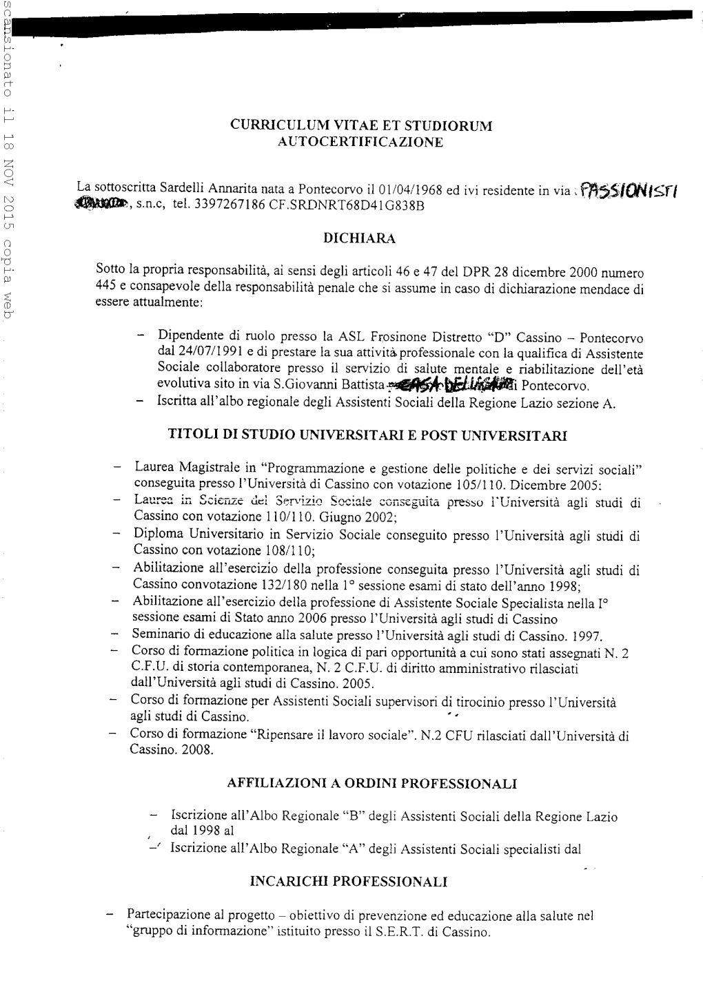 Evolutiva Sito in Via S.Giovanni Battista^^0F^£ÌM0M\ Pontecorvo. - Iscritta All'albo Regionale Degli Assistenti Sociali Della Regione Lazio Sezione A