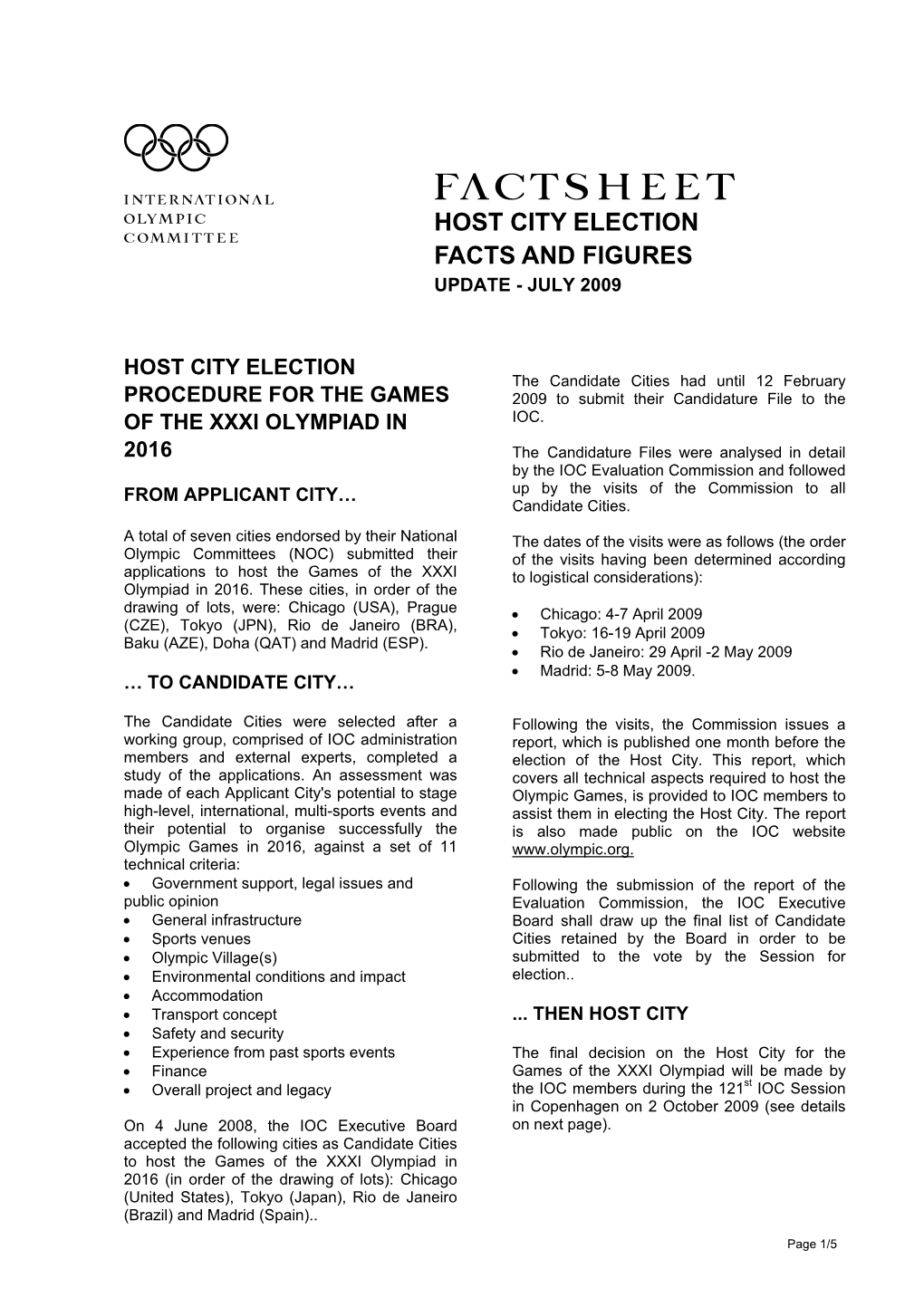 Host City Election Facts and Figures