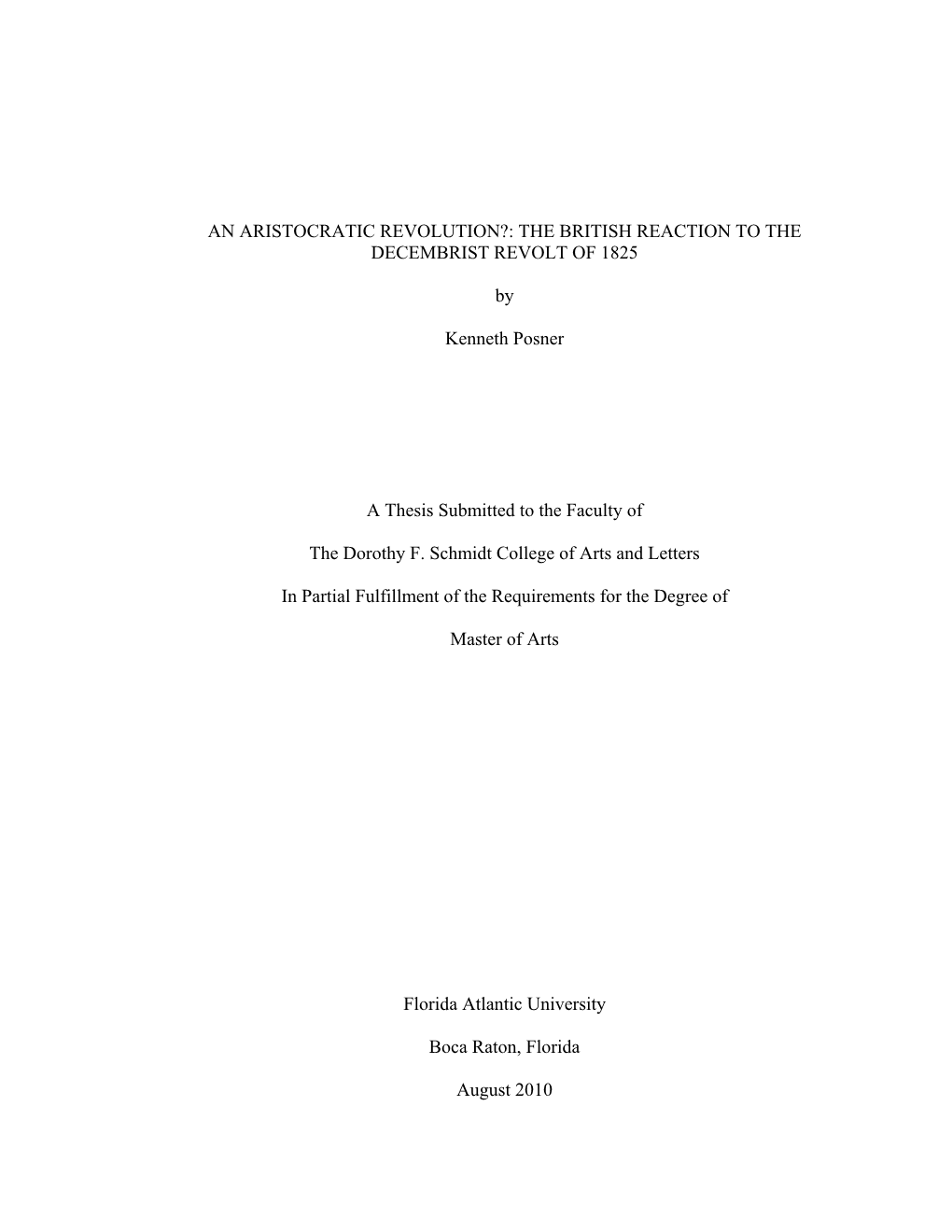 An Aristocratic Revolution?: the British Reaction to the Decembrist Revolt of 1825