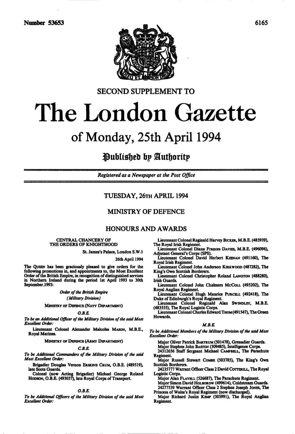 The London Gazette of Monday, 25Th April 1994 $Ubligheti Bp