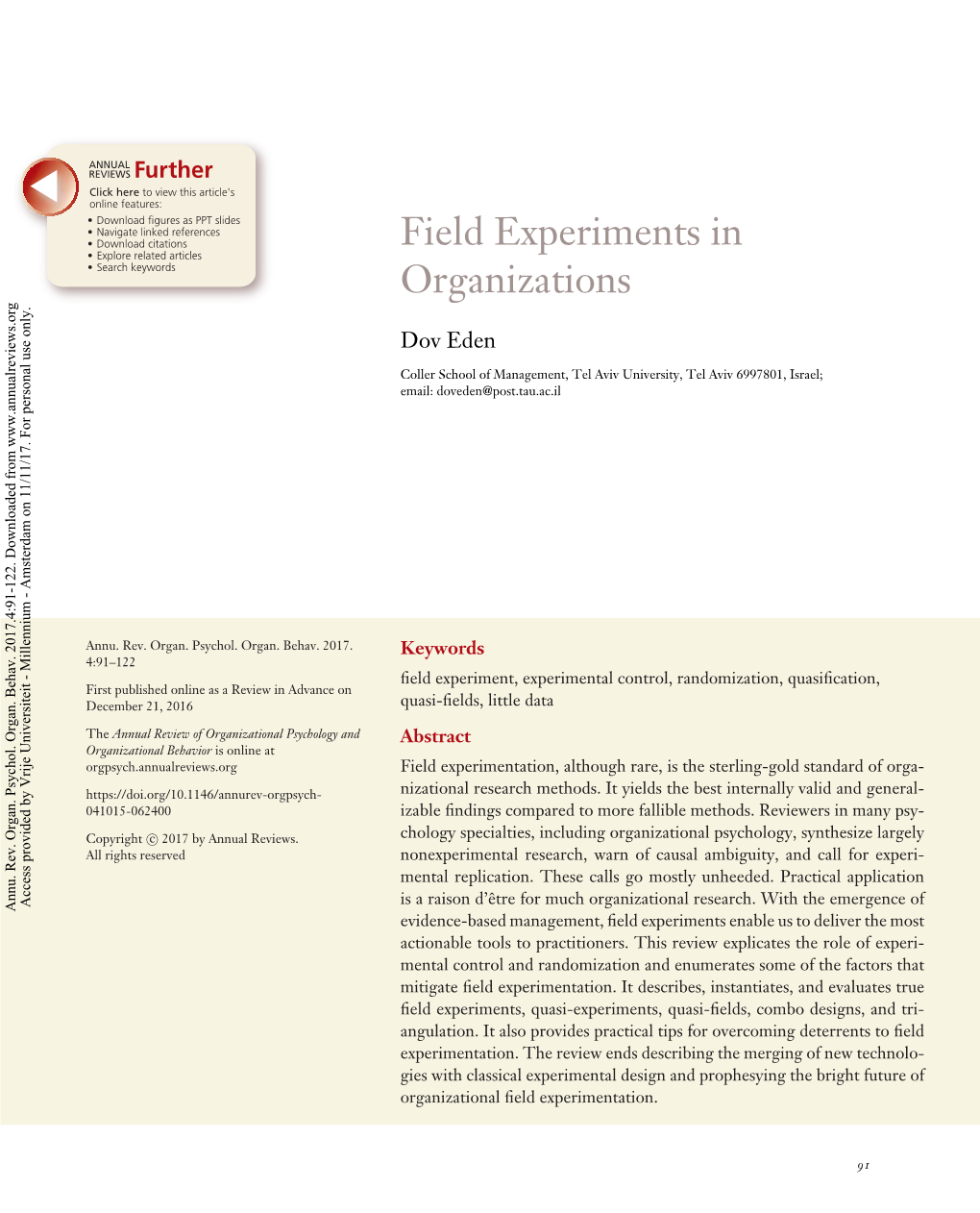 Field Experiments in Organizations 93 OP04CH05-Eden ARI 25 February 2017 7:14