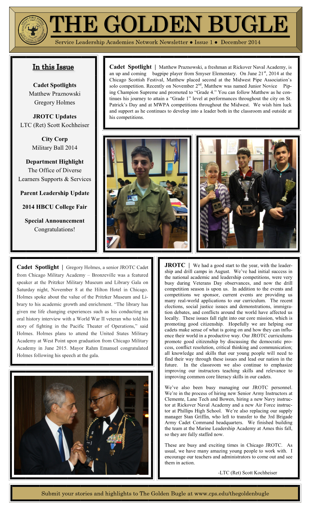 THE GOLDEN BUGLE Service Leadership Academies Network Newsletter ● Issue 1 ● December 2014