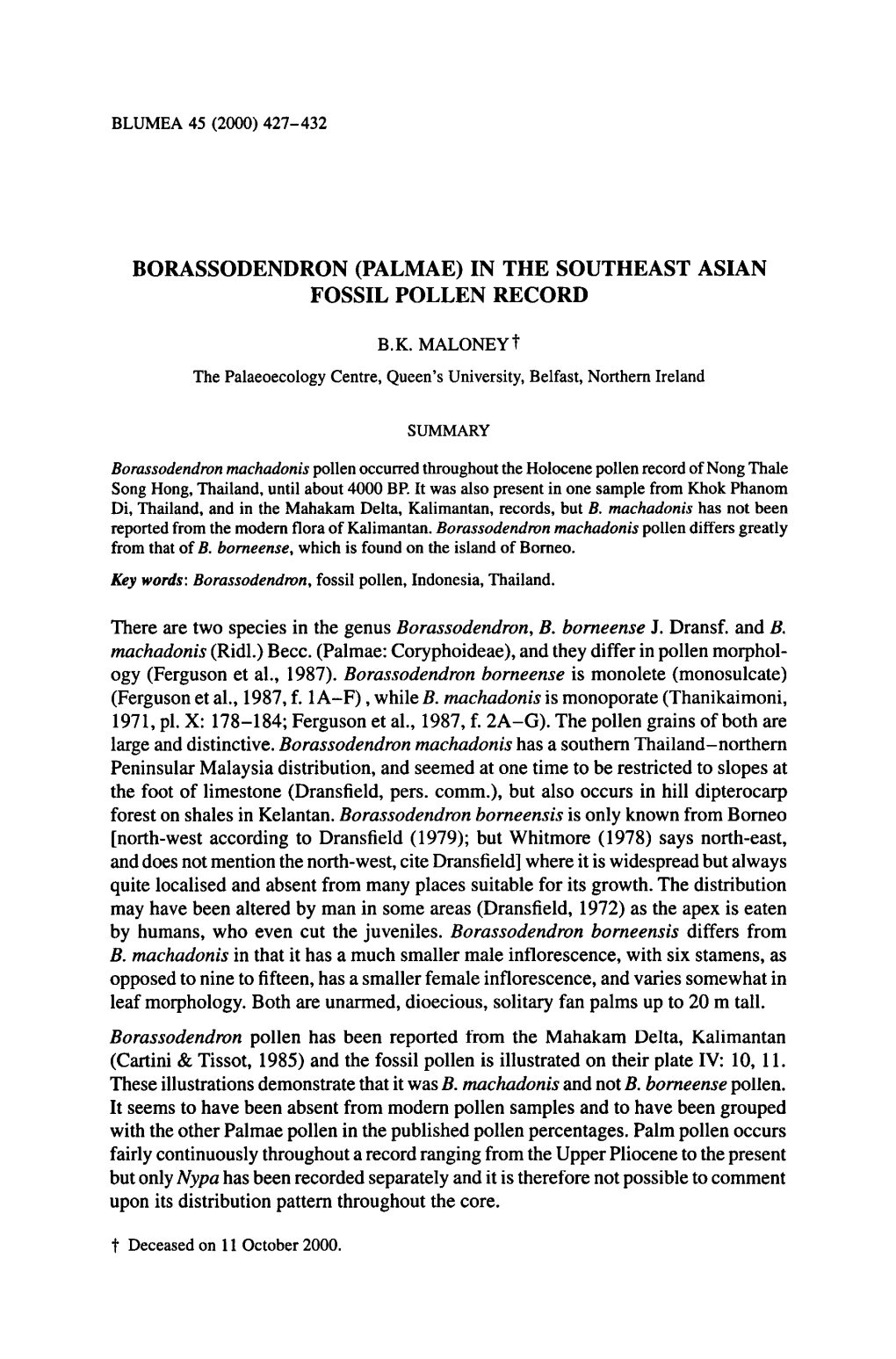 (Palmae: Coryphoideae; Pollen Morphol- Ogy (Ferguson Et Al., 1987