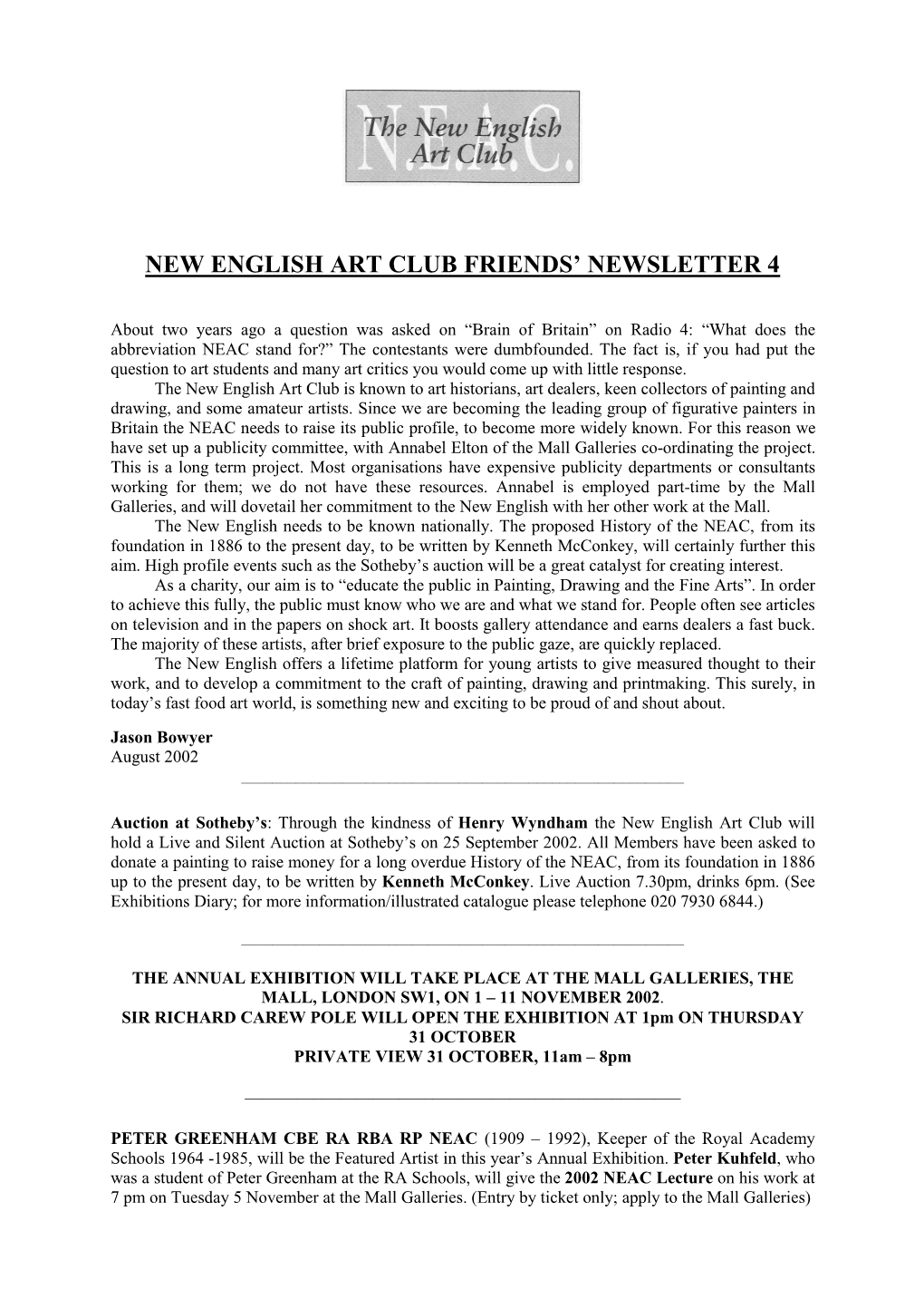 New English Art Club Friends' Newsletter 4