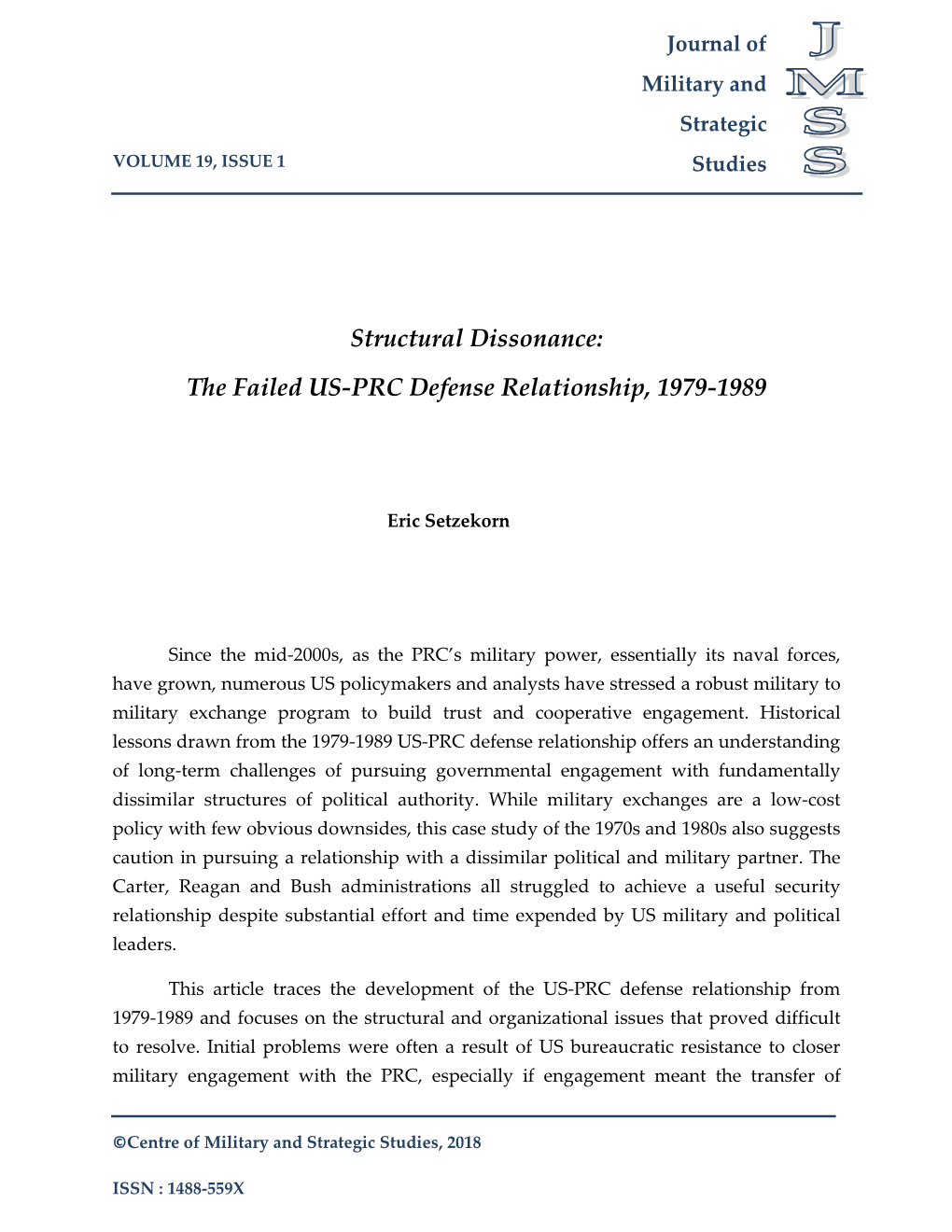 Structural Dissonance: the Failed US-PRC Defense Relationship, 1979-1989