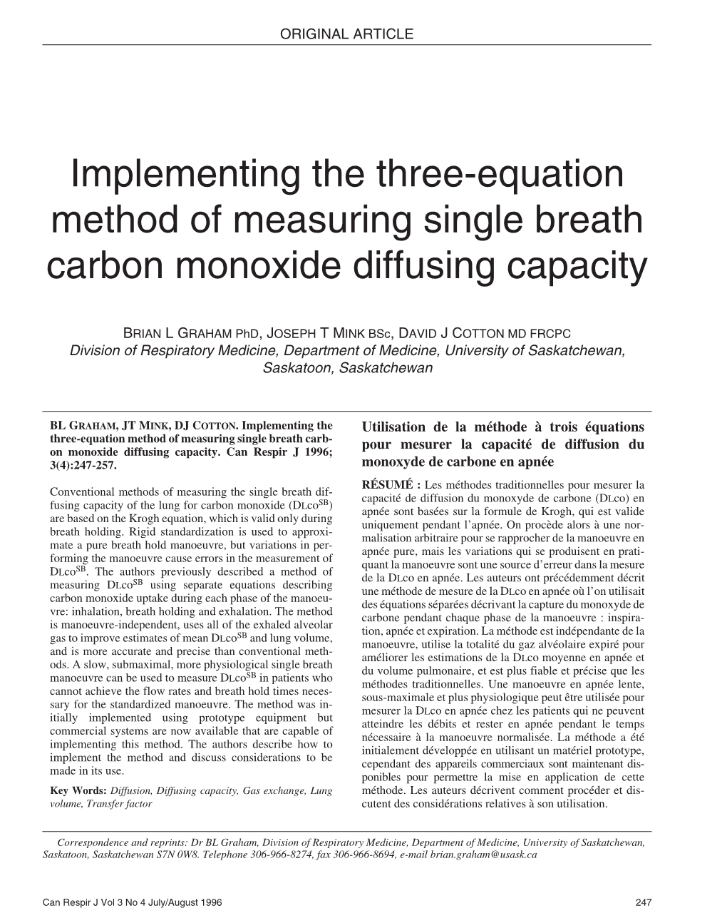 Implementing the Three-Equation Method of Measuring Single Breath Carbon Monoxide Diffusing Capacity