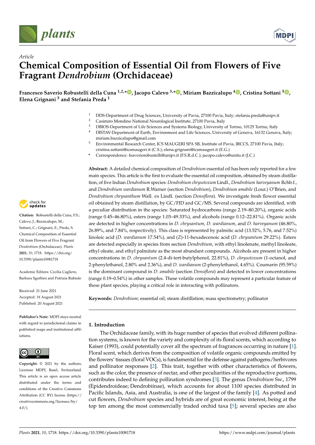 Chemical Composition of Essential Oil from Flowers of Five Fragrant Dendrobium (Orchidaceae)