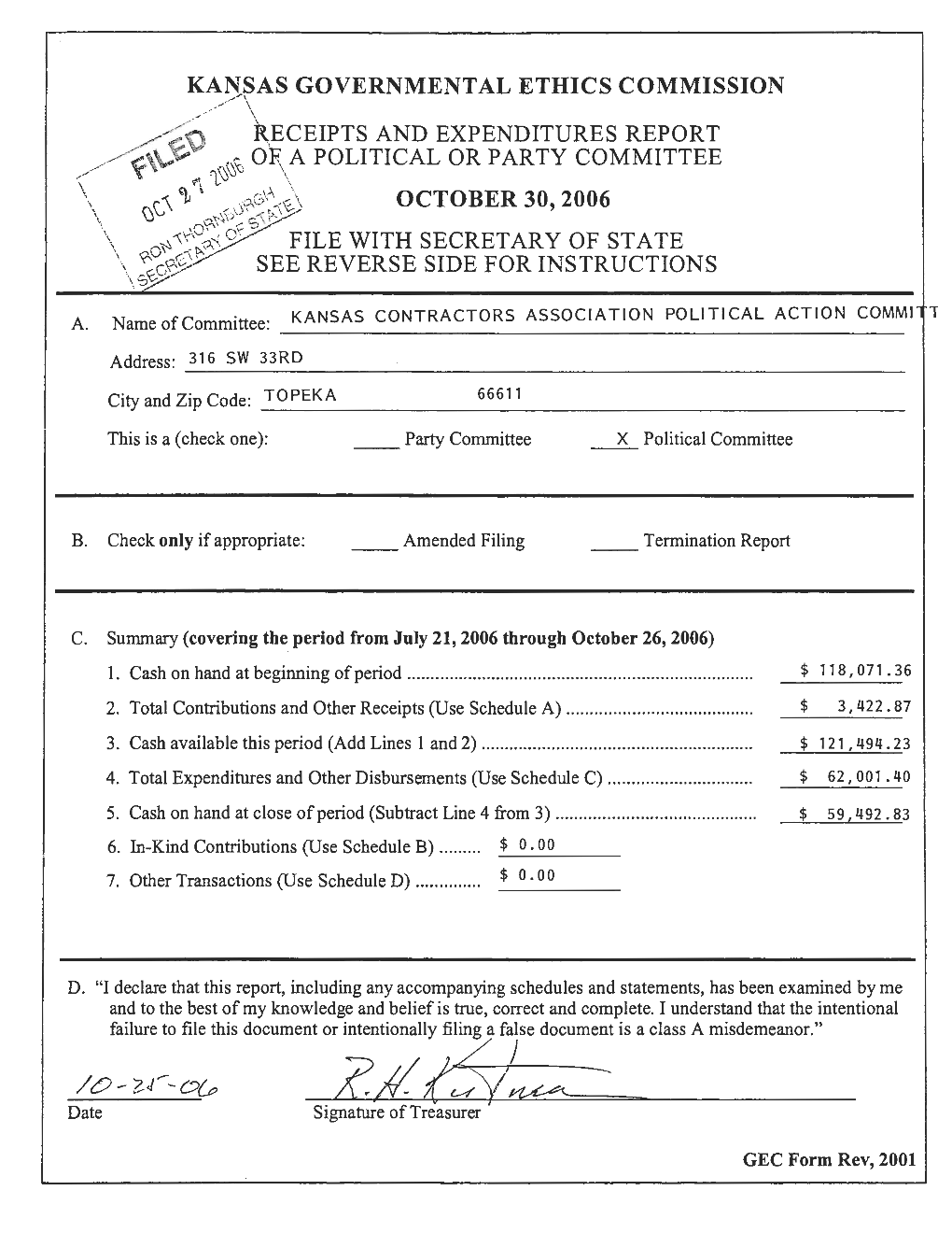 Political Or Party Committee File With