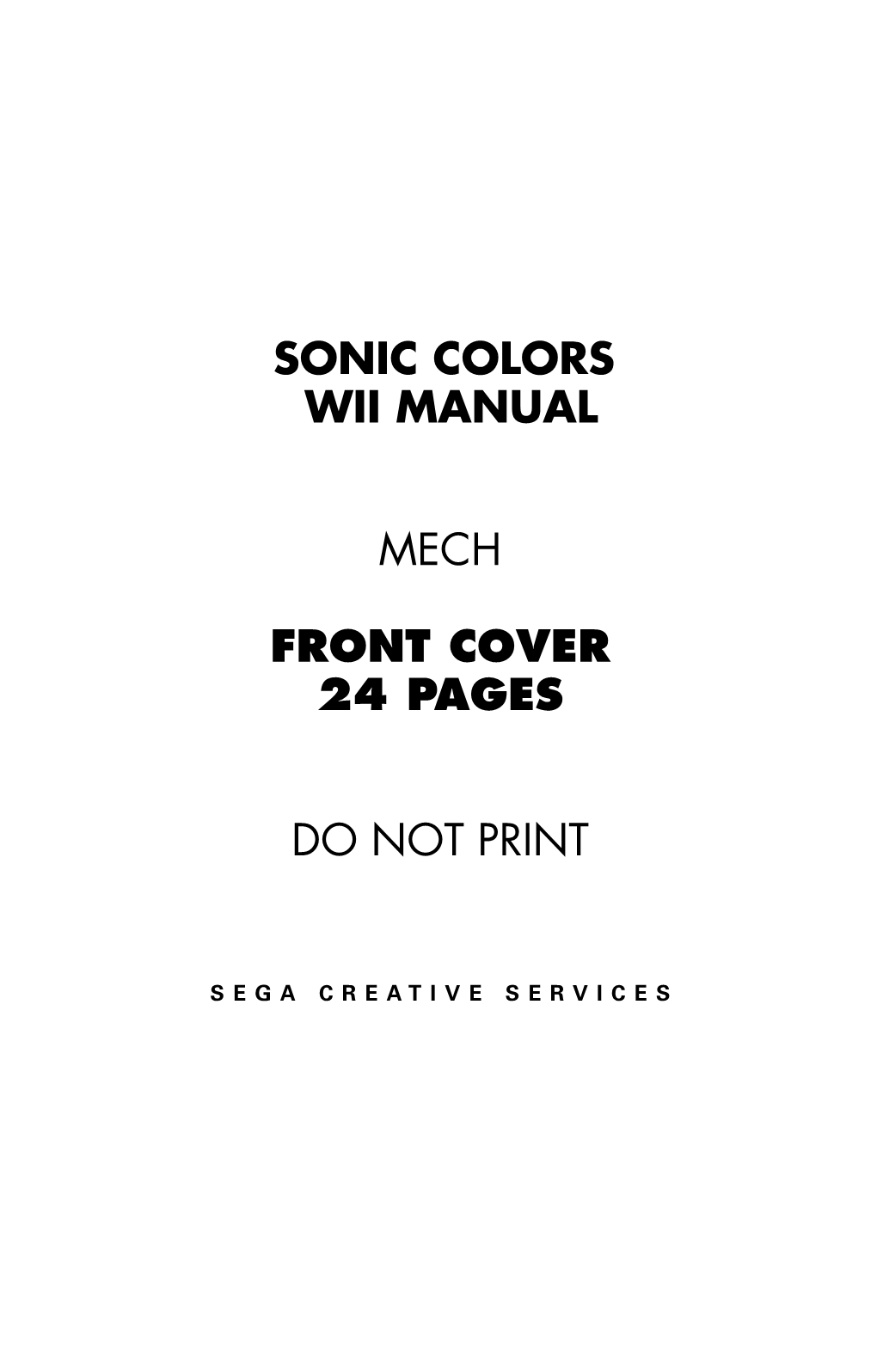 Sonic Colors Wii Manual Mech Front Cover 24 Pages Do Not Print