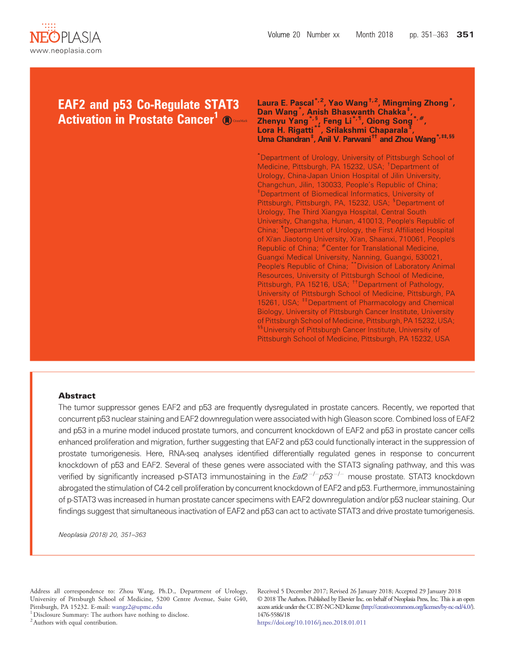 EAF2 and P53 Co-Regulate STAT3 Activation in Prostate Cancer