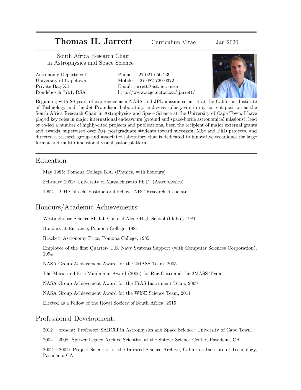 Thomas H. Jarrett Curriculum Vitae Jan 2020