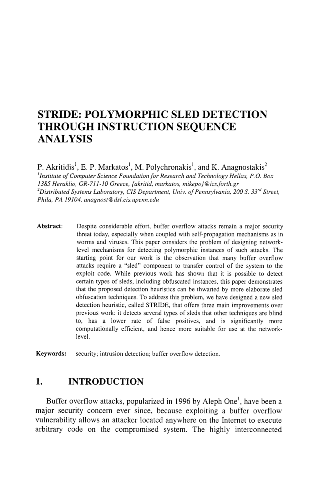 Stride: Polymorphic Sled Detection Through Instruction Sequence Analysis