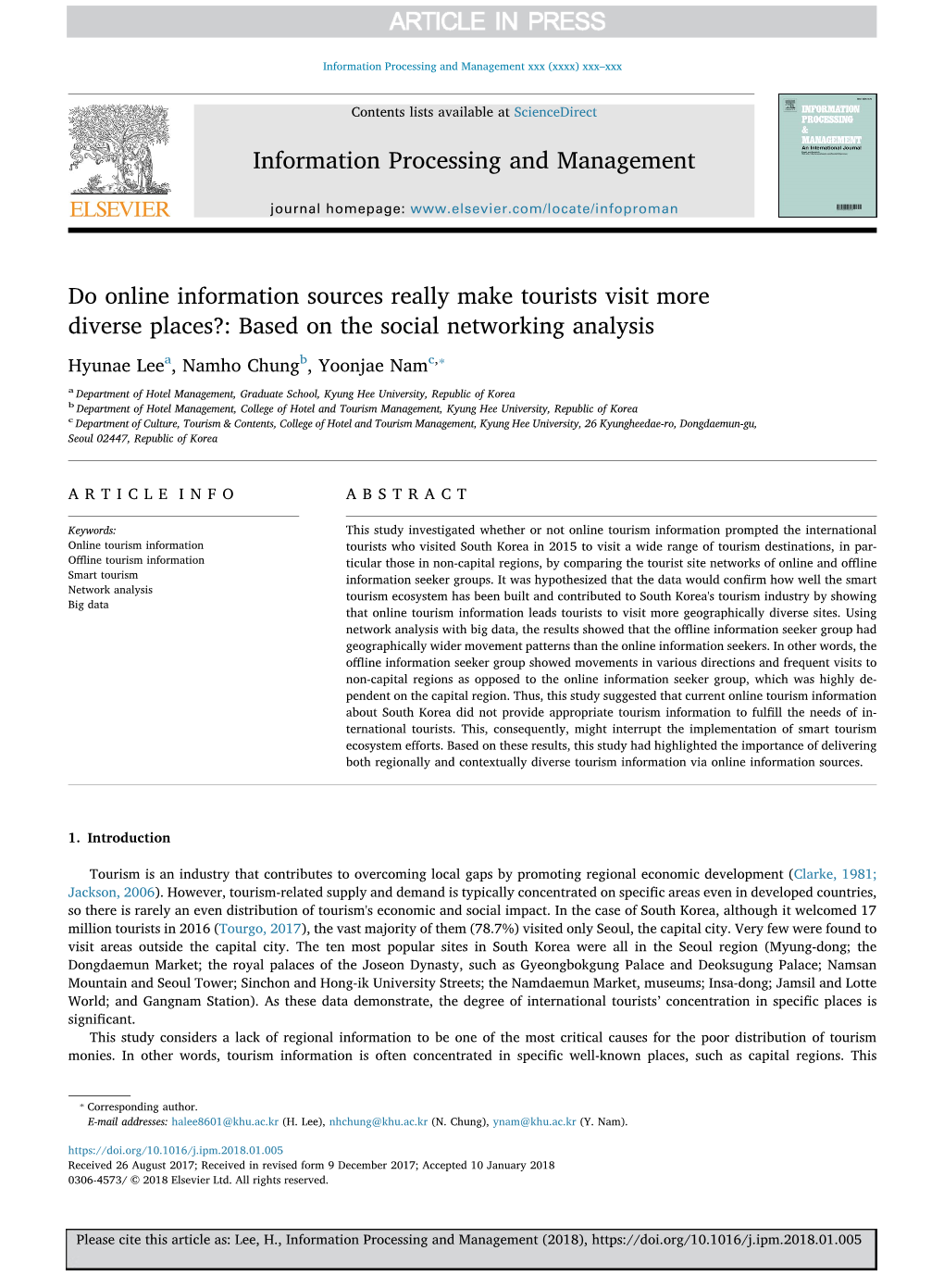 Do Online Information Sources Really Make Tourists Visit More Diverse Places?: Based on the Social Networking Analysis