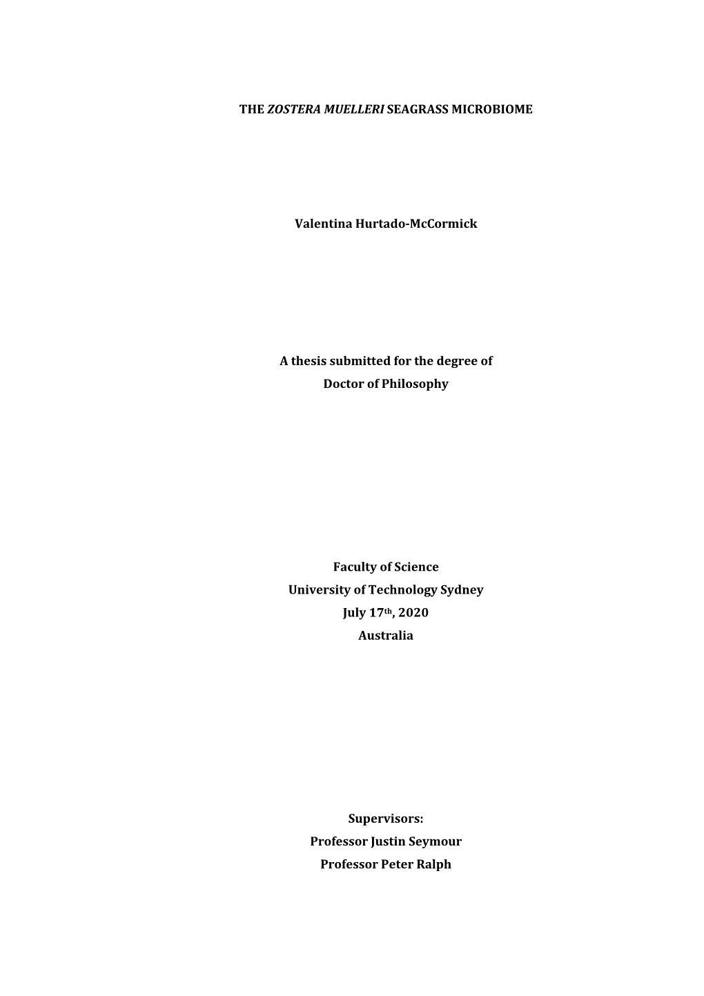 The Zostera Muelleri Seagrass Microbiome