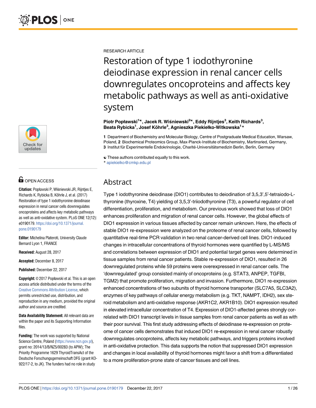 Restoration of Type 1 Iodothyronine Deiodinase Expression in Renal