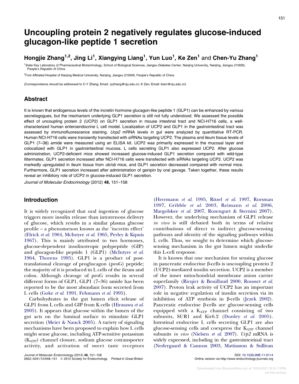 Uncoupling Protein 2 Negatively Regulates Glucose-Induced Glucagon-Like Peptide 1 Secretion