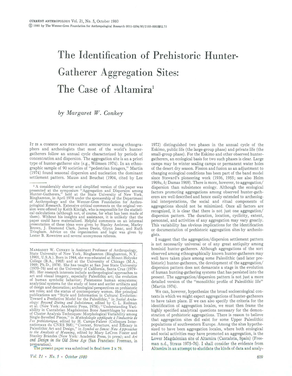 The Identification of Prehistoric Hunter-Gatherer Aggregation Sites