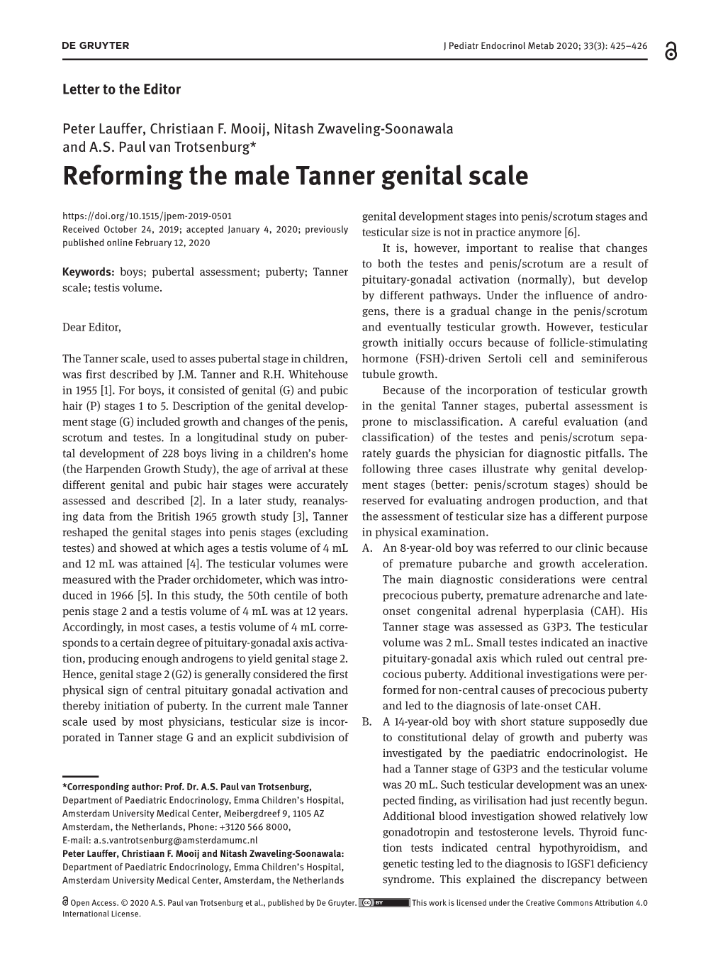 Reforming the Male Tanner Genital Scale