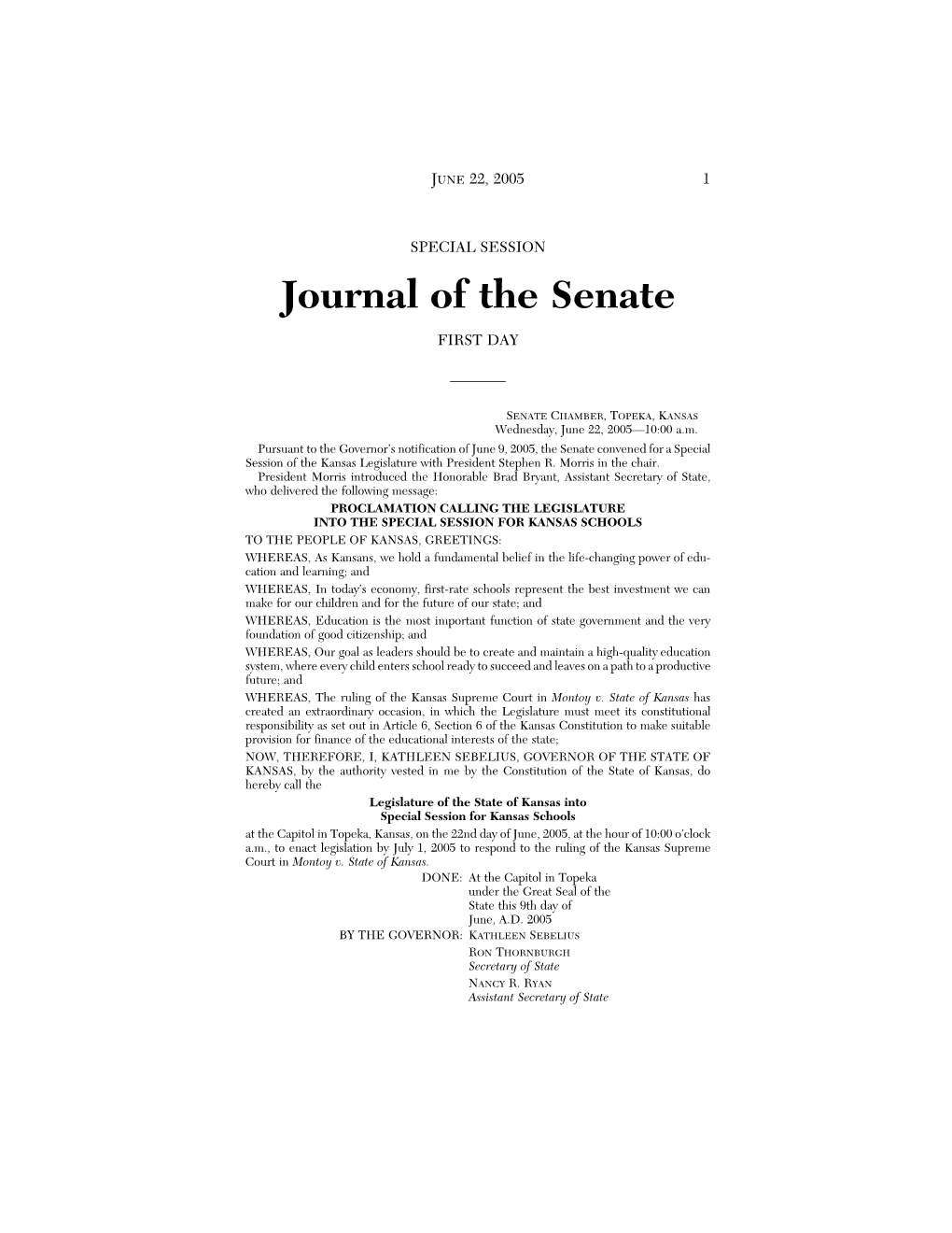 Journal of the Senate FIRST DAY