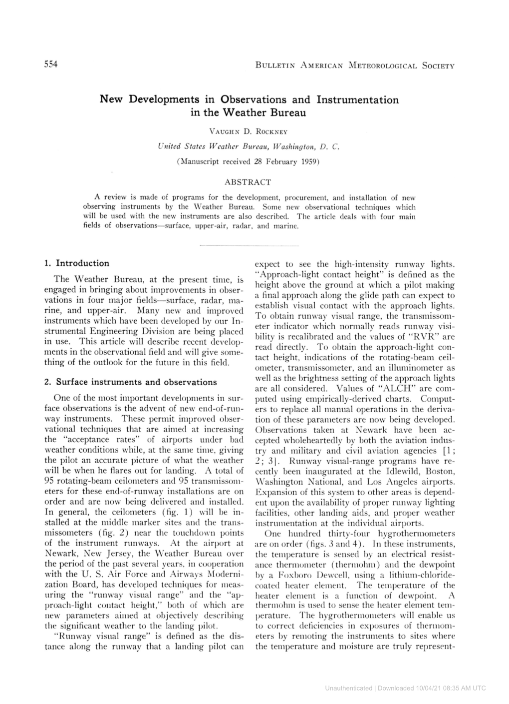 New Developments in Observations and Instrumentation in the Weather Bureau