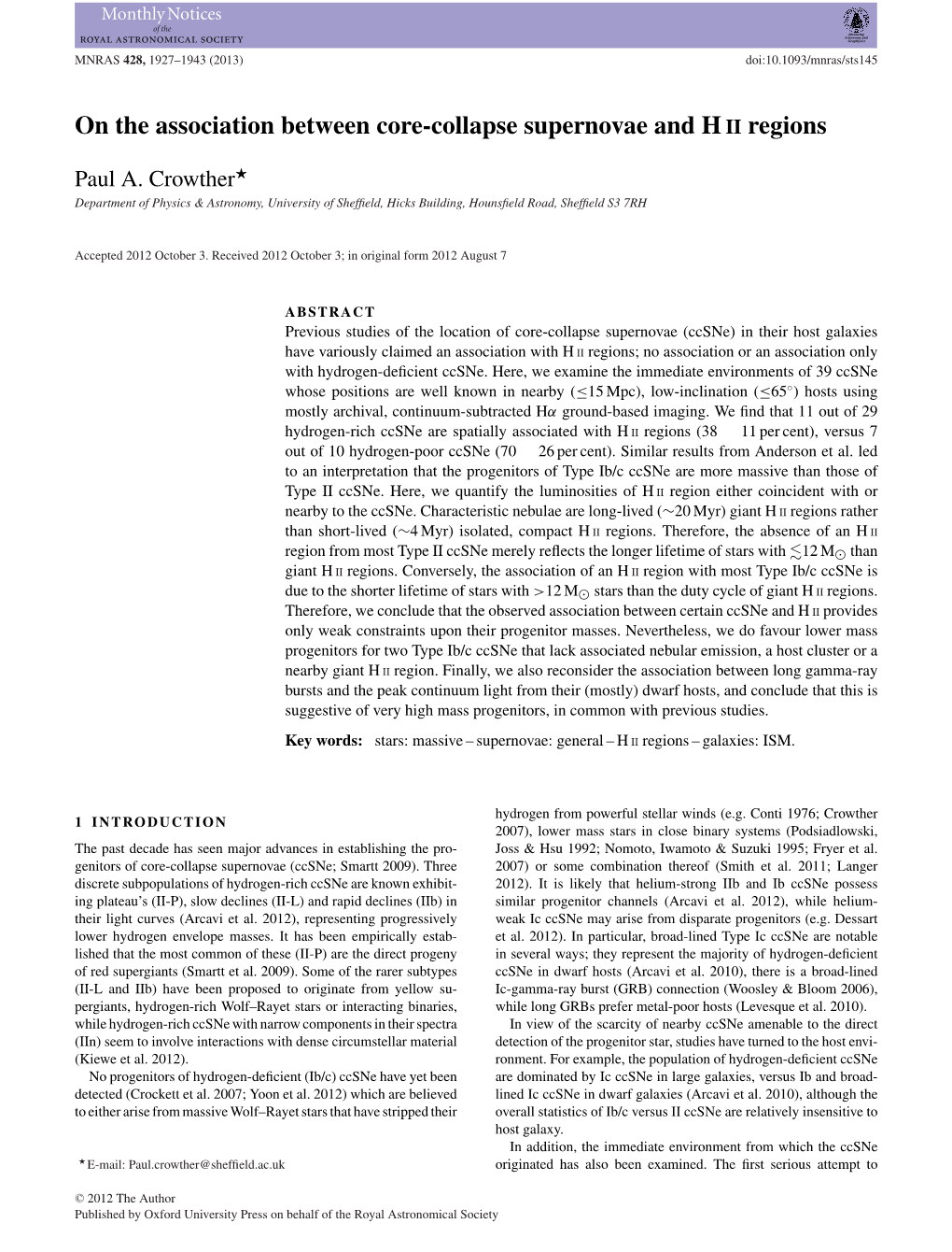 On the Association Between Core-Collapse Supernovae and HII