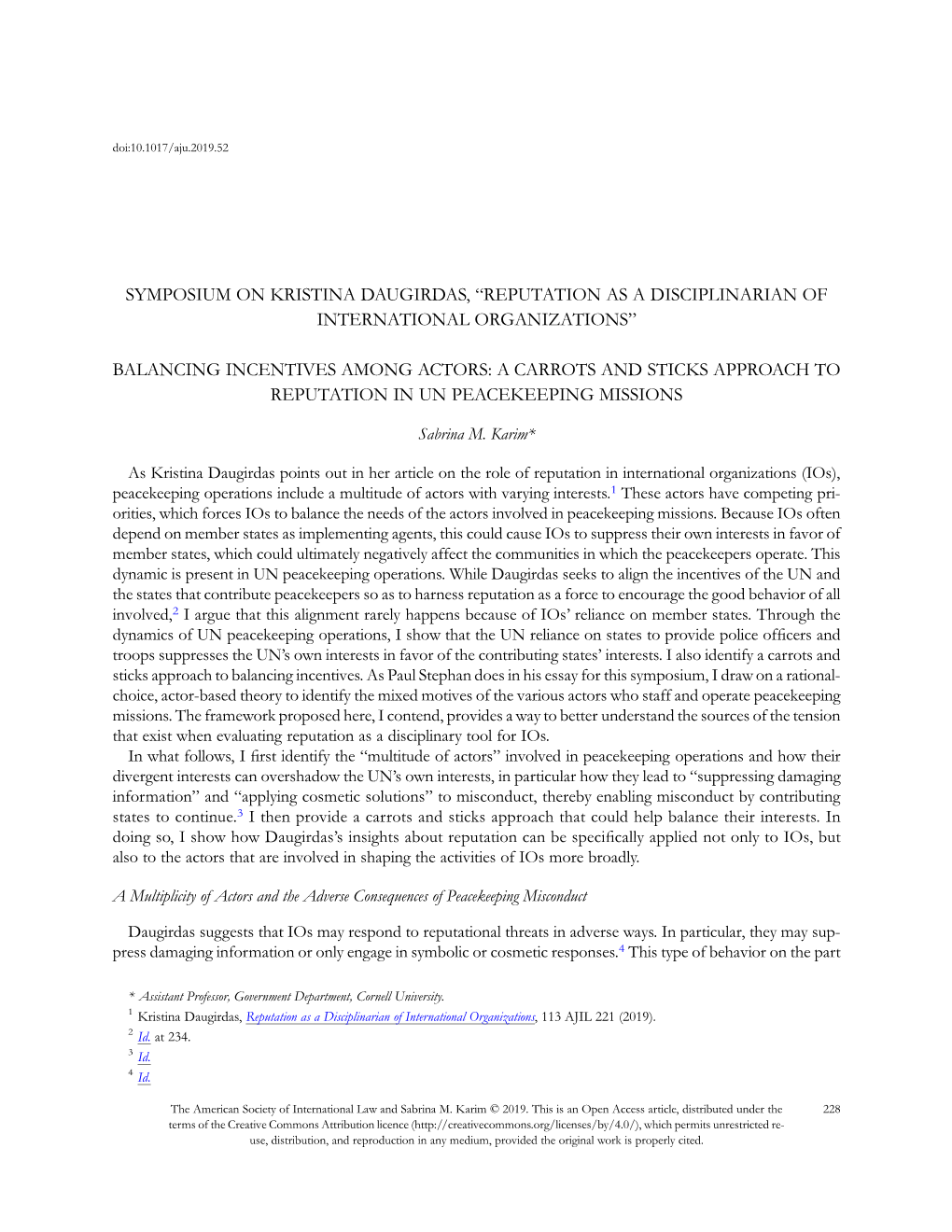 Balancing Incentives Among Actors: a Carrots and Sticks Approach to Reputation in Un Peacekeeping Missions