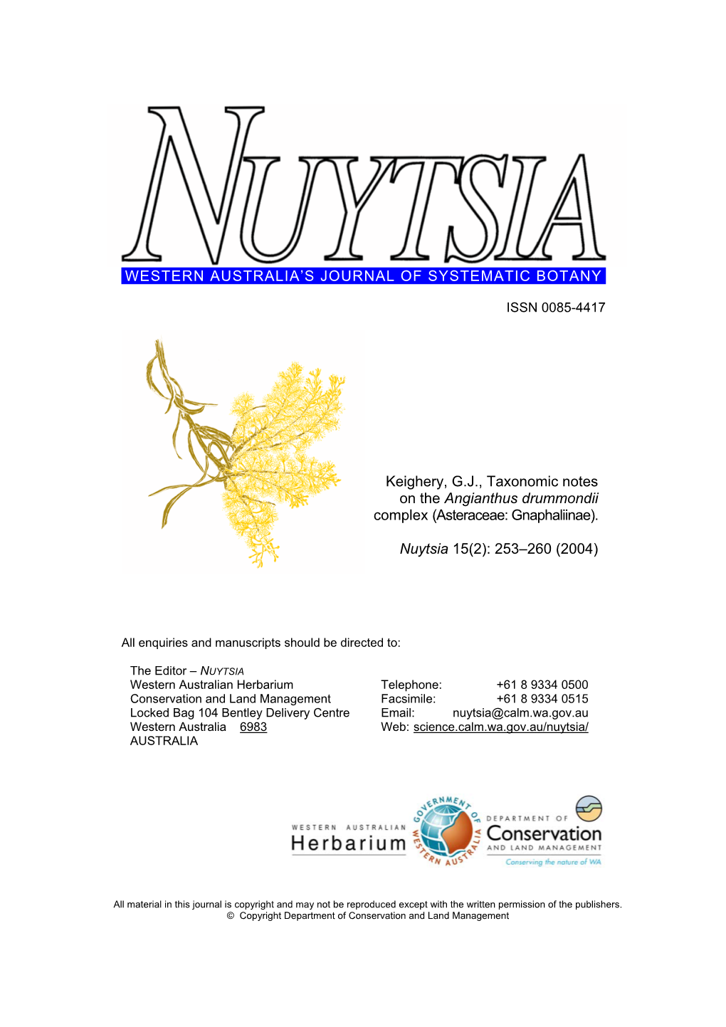 WESTERN AUSTRALIA's JOURNAL of SYSTEMATIC BOTANY Keighery, GJ, Taxonomic Notes on the Angianthus Drummondii Complex