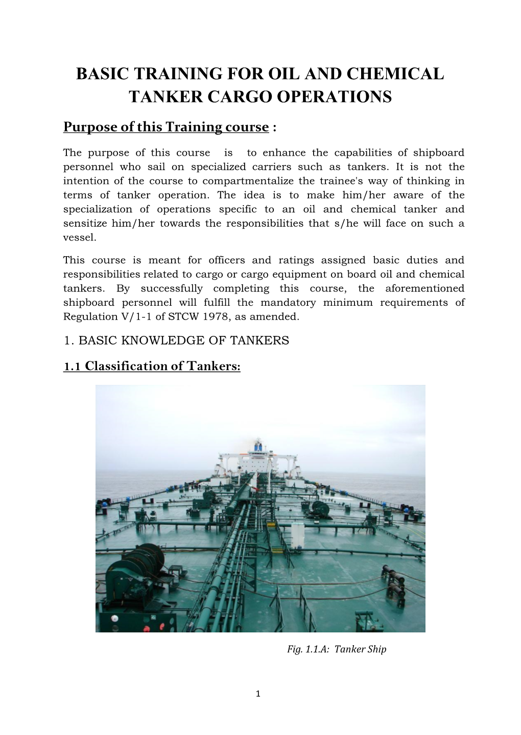 Basic Training for Oil and Chemical Tanker Cargo Operations