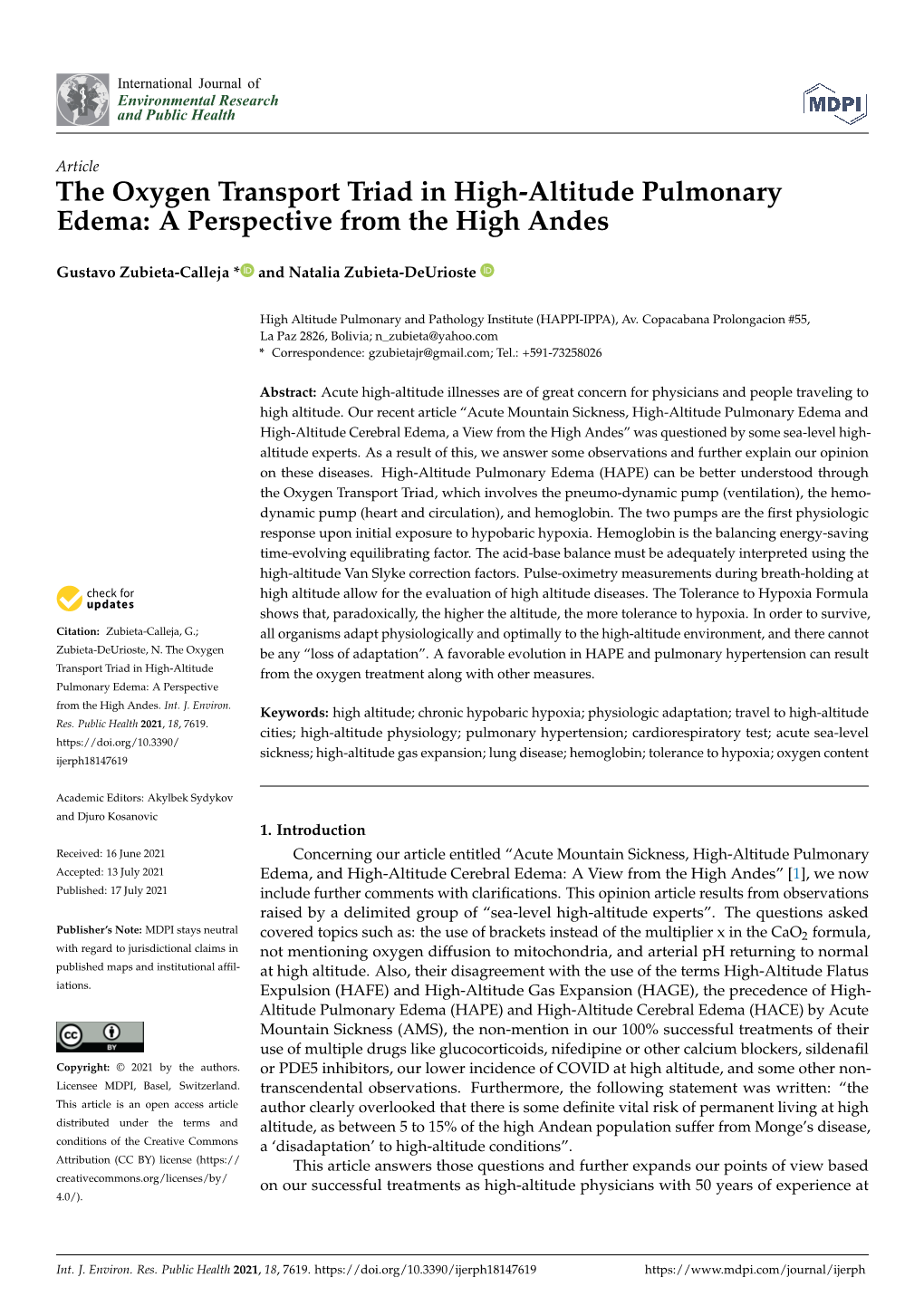 The Oxygen Transport Triad in High-Altitude Pulmonary Edema: a Perspective from the High Andes