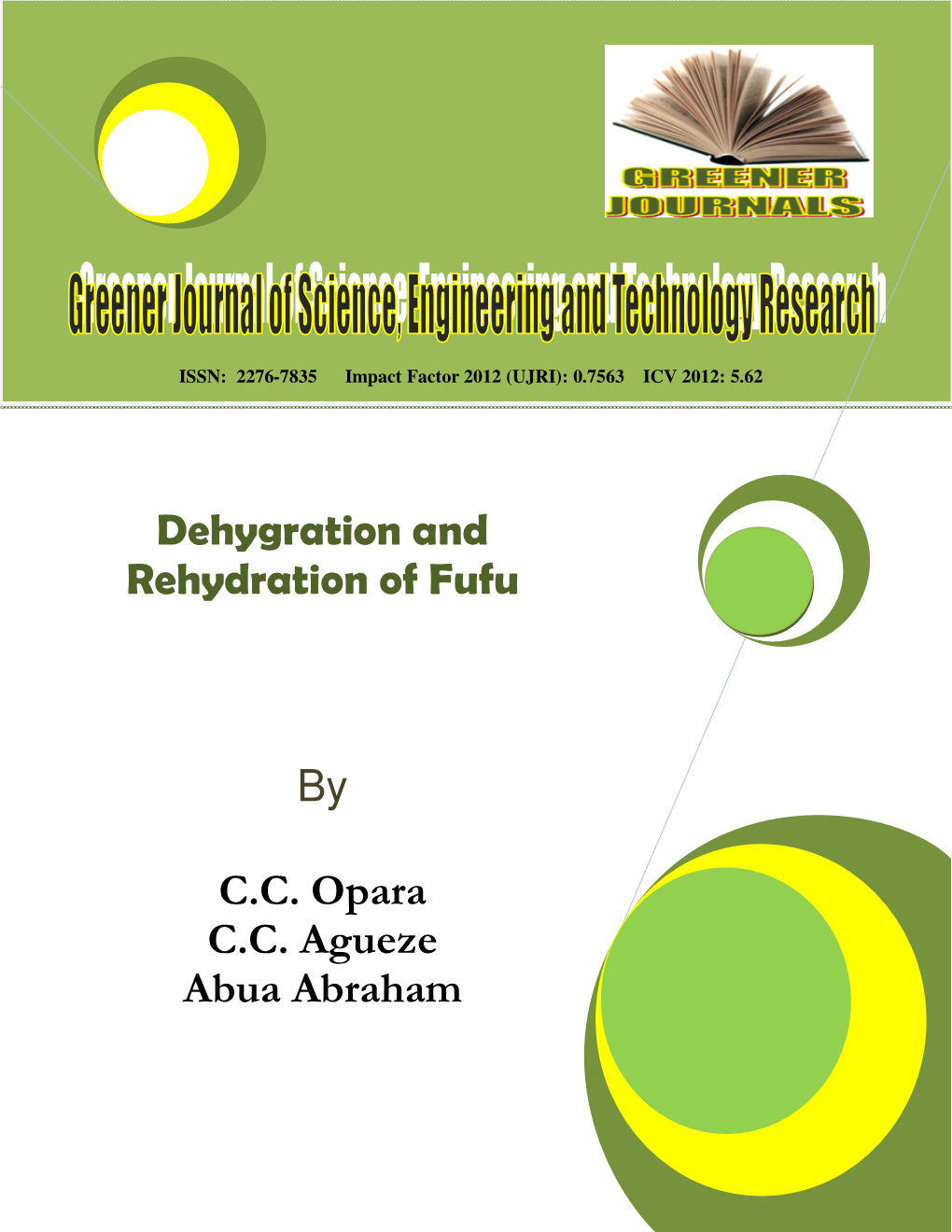 Dehygration and Rehydration of Fufu by C.C. Opara C.C. Agueze Abua