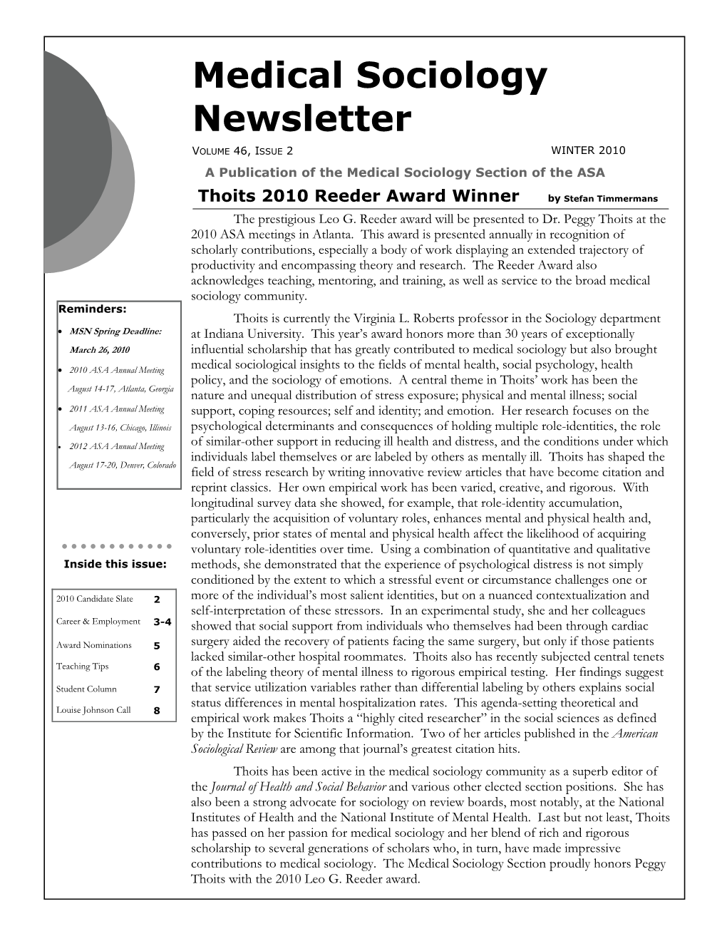 Medical Sociology Newsletter