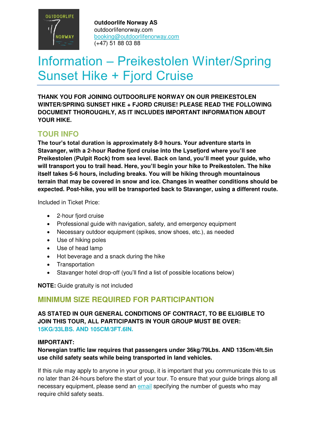 Preikestolen Winter/Spring Sunset Hike + Fjord Cruise